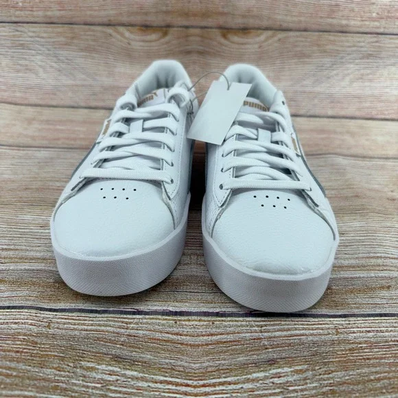 Puma Court Sneaker White Leather Platform Womens 8 Gold Logo 403456 30 NEW - Picture 3 of 8